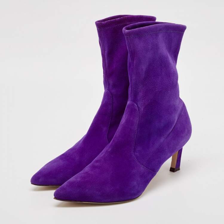 Pre Owned Stuart Weitzman Purple Suede Ankle Booties Size 39