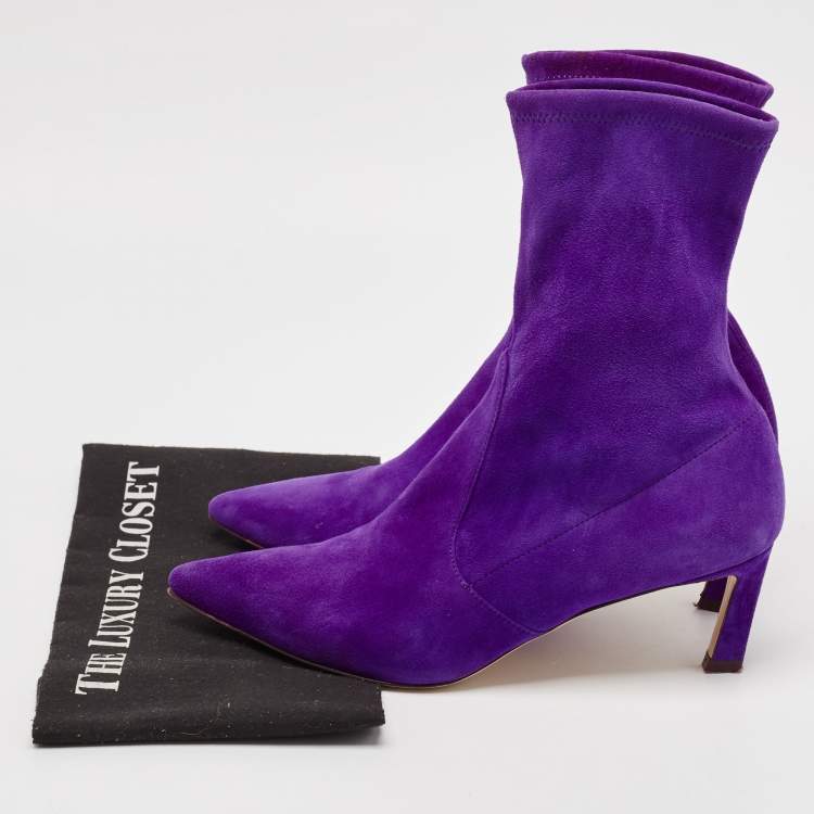 Pre Owned Stuart Weitzman Purple Suede Ankle Booties Size 39