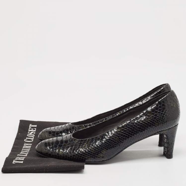 Pre Owned Stuart Weitzman Black Croc Embossed Patent Leather Pumps Size 41