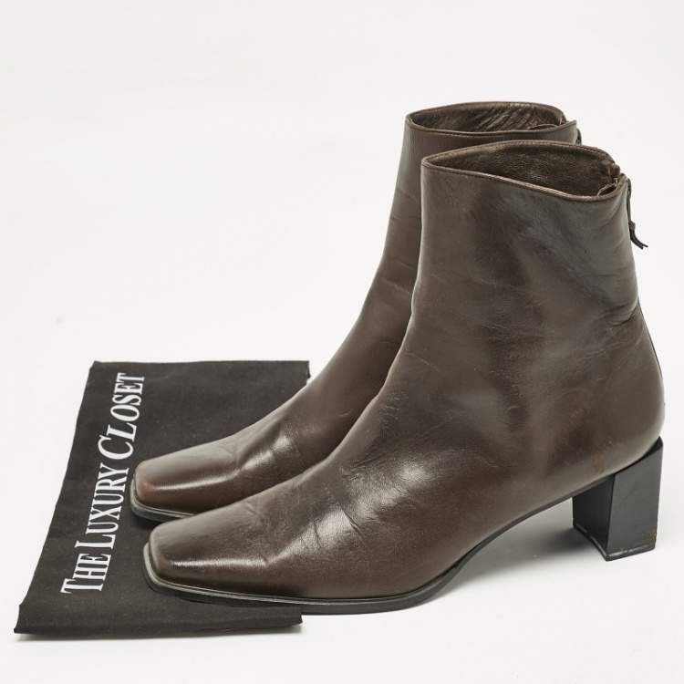 Pre Owned Stuart Weitzman Brown Leather Ankle Length Boots Size 41.5