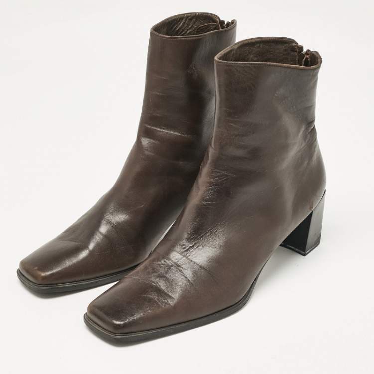 Pre Owned Stuart Weitzman Brown Leather Ankle Length Boots Size 41.5