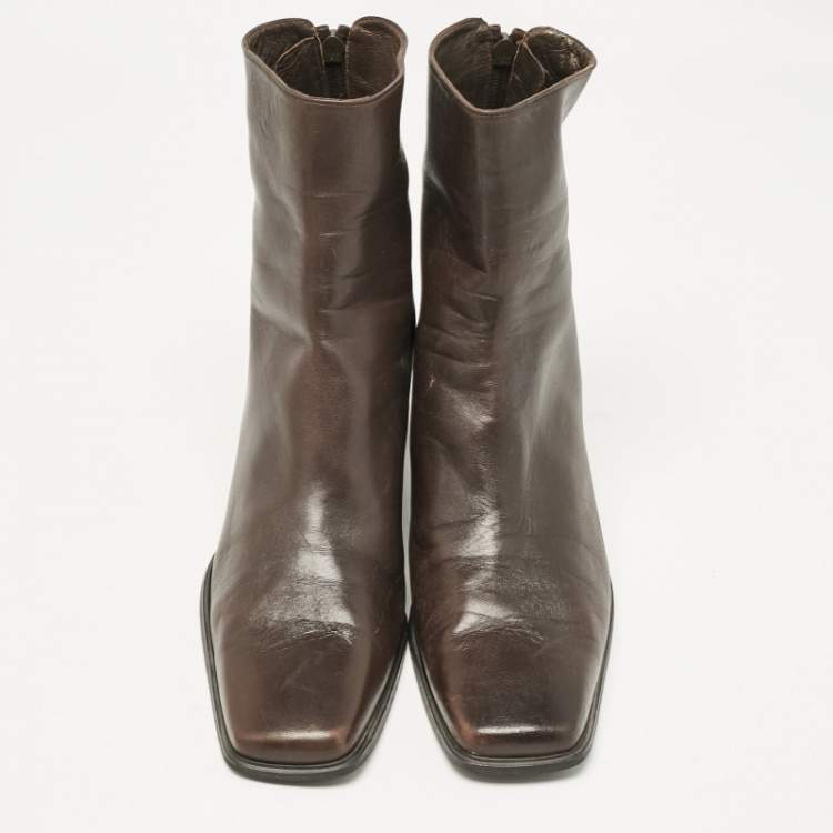 Pre Owned Stuart Weitzman Brown Leather Ankle Length Boots Size 41.5