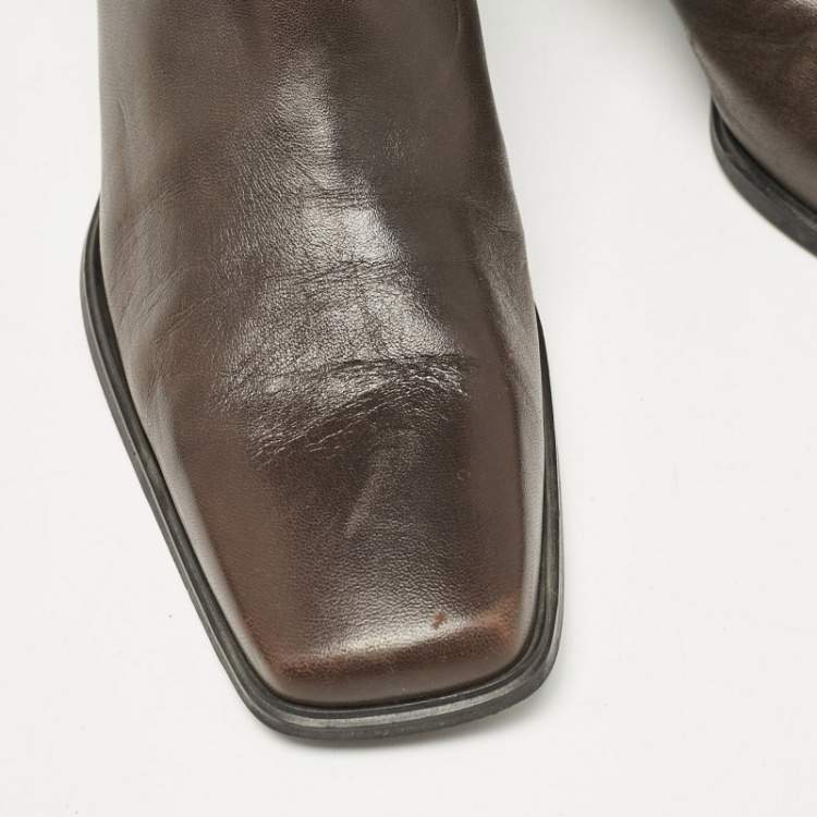 Pre Owned Stuart Weitzman Brown Leather Ankle Length Boots Size 41.5
