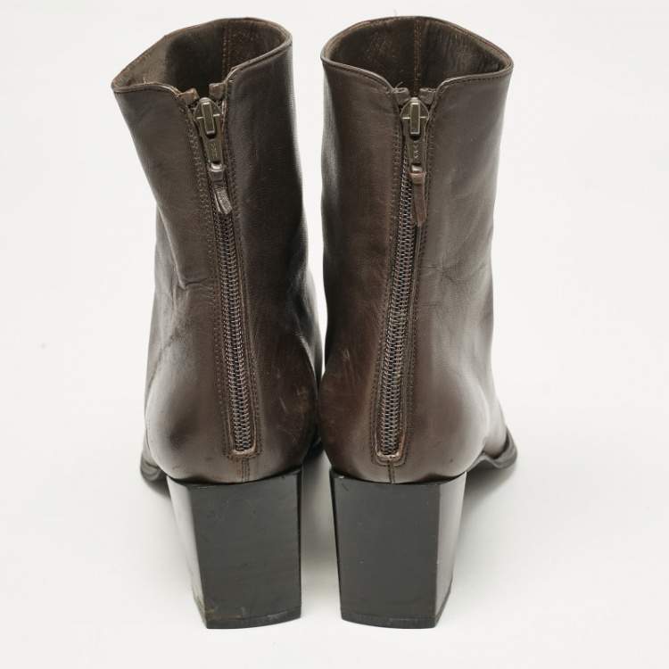Pre Owned Stuart Weitzman Brown Leather Ankle Length Boots Size 41.5