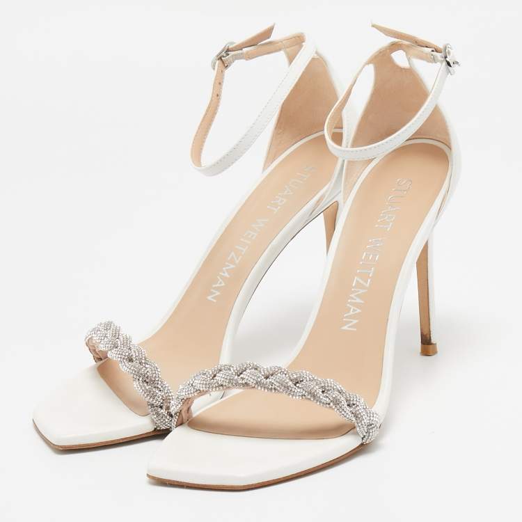Pre Owned Stuart Weitzman White Leather Nudistcurve Sandals Size 39.5