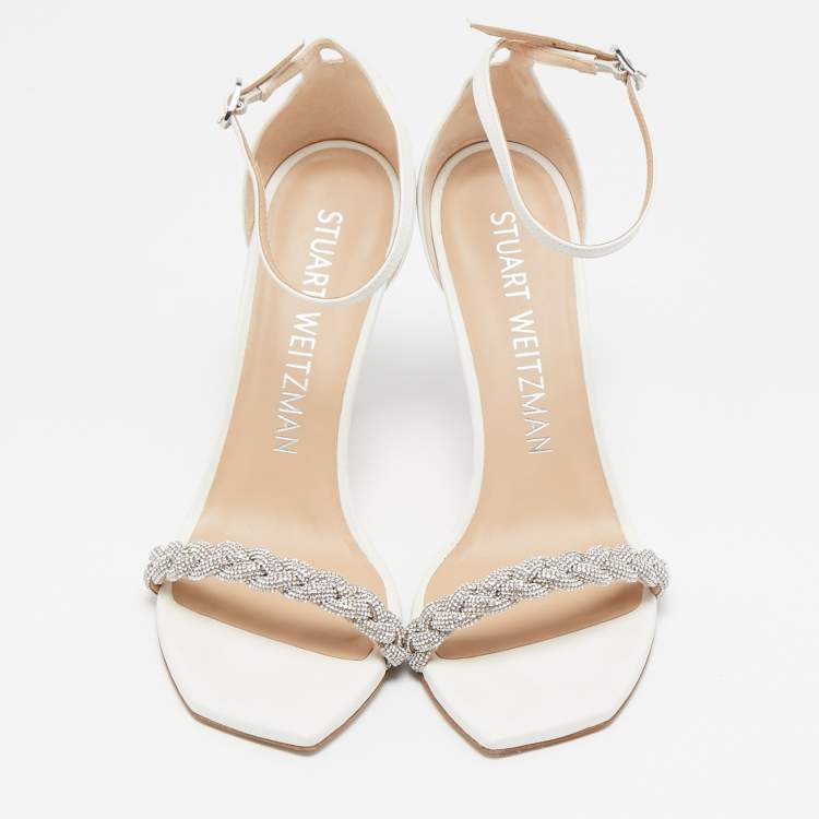Pre Owned Stuart Weitzman White Leather Nudistcurve Sandals Size 39.5