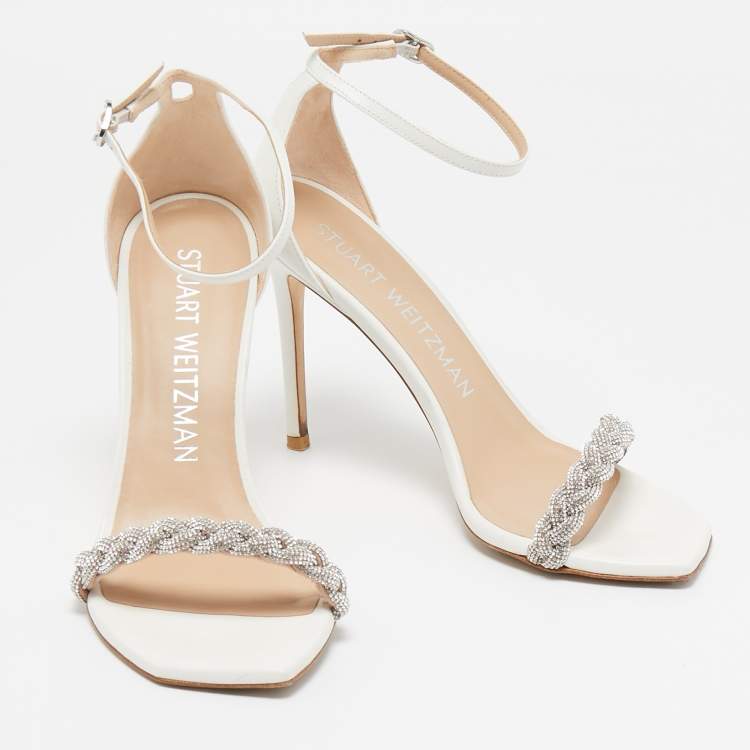 Pre Owned Stuart Weitzman White Leather Nudistcurve Sandals Size 39.5
