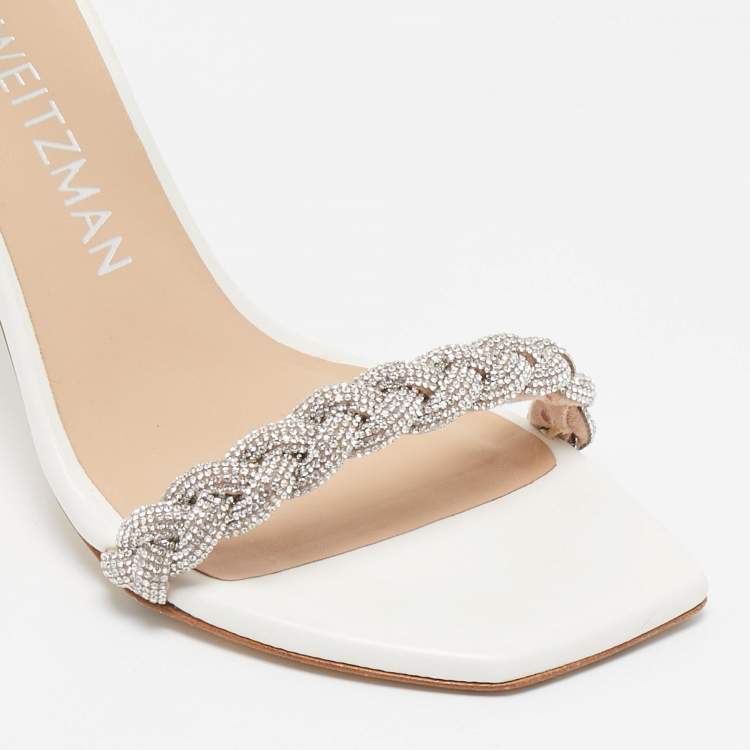 Pre Owned Stuart Weitzman White Leather Nudistcurve Sandals Size 39.5