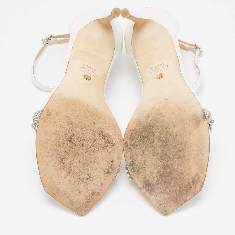 Pre Owned Stuart Weitzman White Leather Nudistcurve Sandals Size 39.5