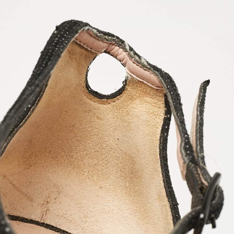 Pre Owned Stuart Weitzman Black Textured Suede Ankle Strap Open Toe Sandals Size 38