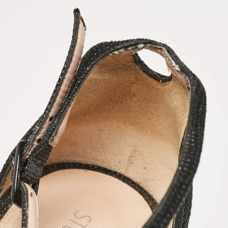 Pre Owned Stuart Weitzman Black Textured Suede Ankle Strap Open Toe Sandals Size 38