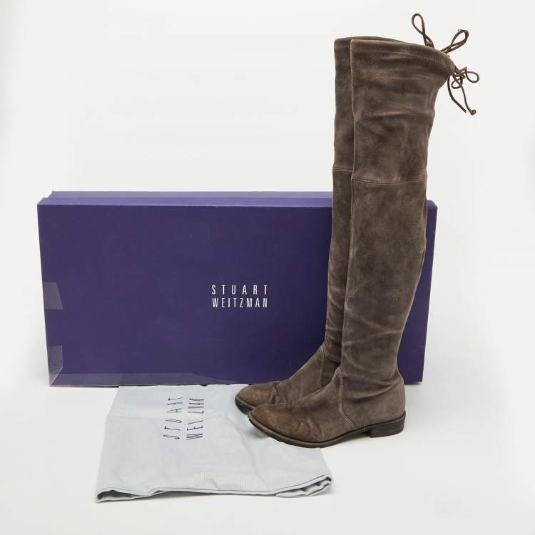 Pre Owned Stuart Weitzman Grey Suede Over The Knee Boots Size 37