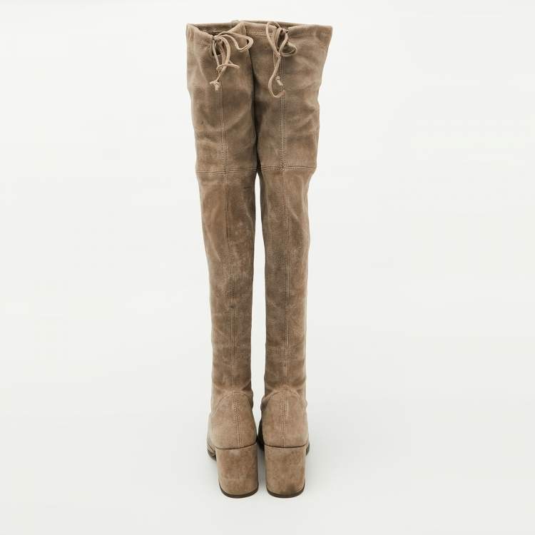 Pre Owned Stuart Weitzman Taupe Grey Suede Over The Knee Boots Size 37.5