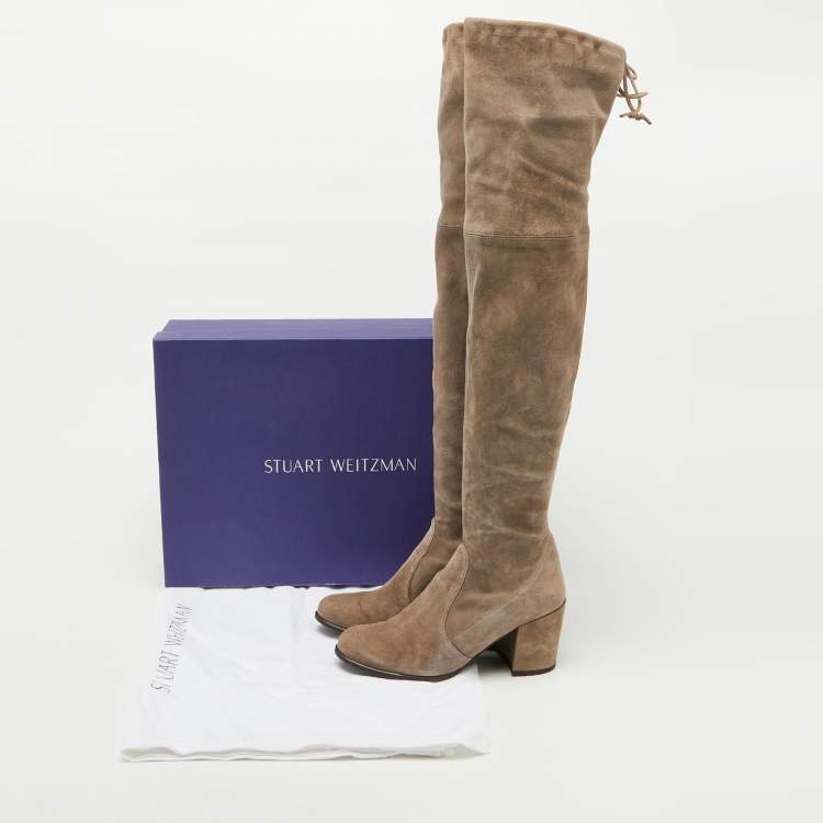 Pre Owned Stuart Weitzman Taupe Grey Suede Over The Knee Boots Size 37.5