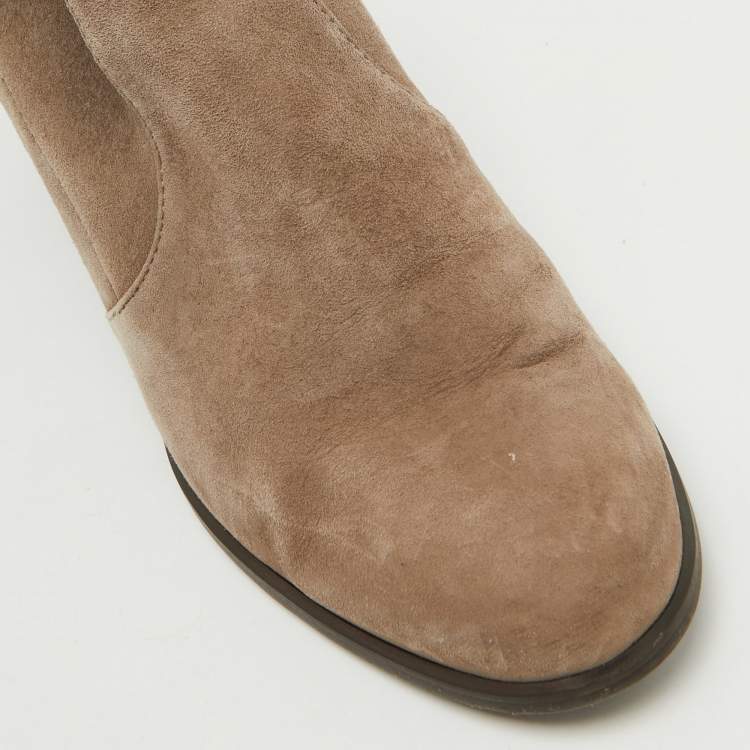 Pre Owned Stuart Weitzman Taupe Grey Suede Over The Knee Boots Size 37.5