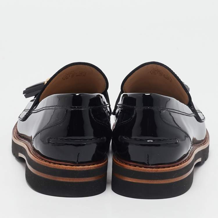Pre Owned Stuart Weitzman Black Patent Leather Tassels Detailed Loafers Size 37