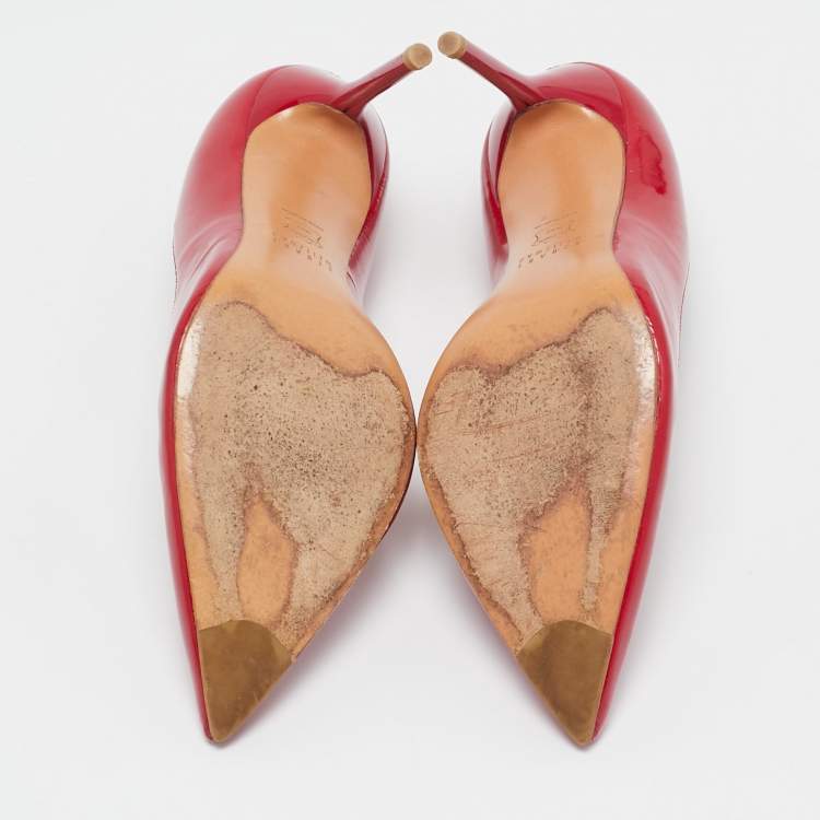 Pre Owned Stuart Weitzman Red Patent Leather Pointed Toe Pumps Size 37.5