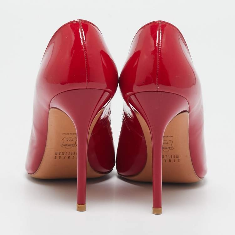 Pre Owned Stuart Weitzman Red Patent Leather Pointed Toe Pumps Size 37.5