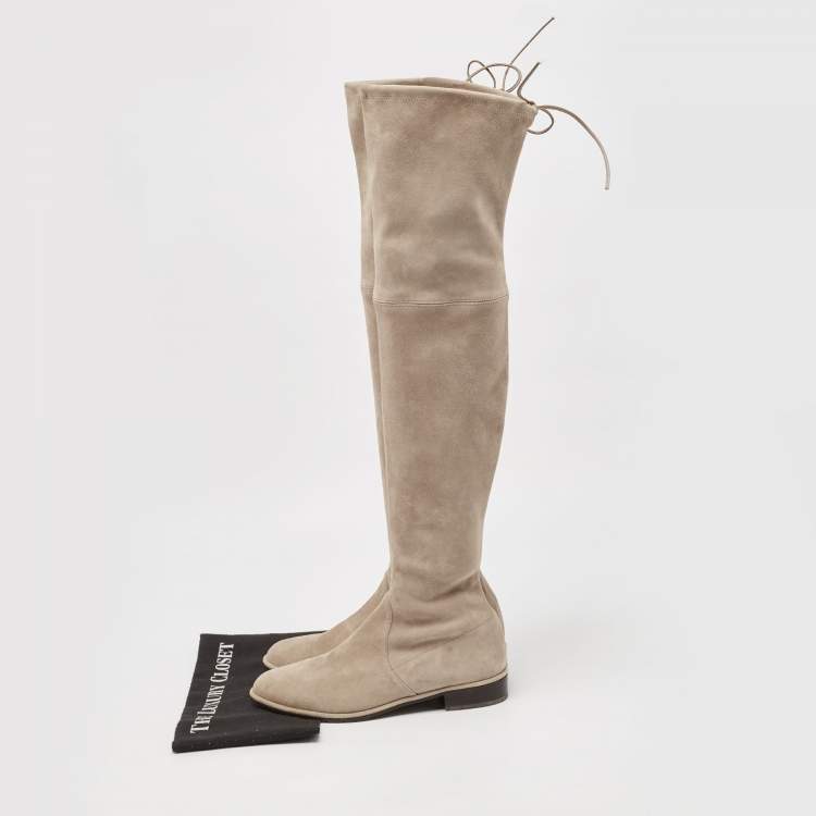 Pre Owned Stuart Weitzman Grey Suede Over The Knee Boots Size 38