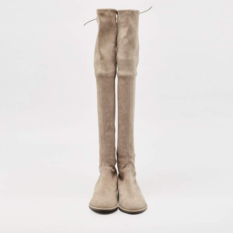 Pre Owned Stuart Weitzman Grey Suede Over The Knee Boots Size 38