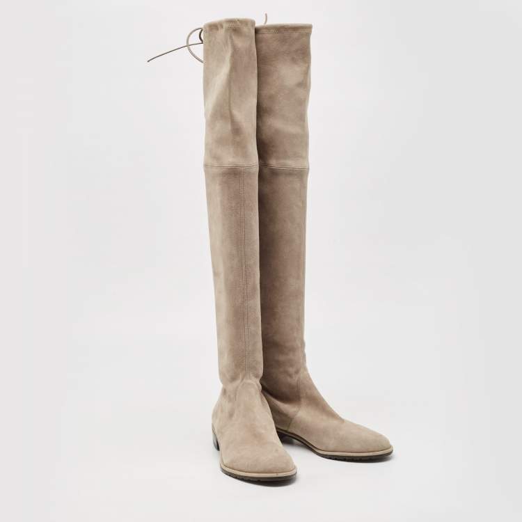Pre Owned Stuart Weitzman Grey Suede Over The Knee Boots Size 38