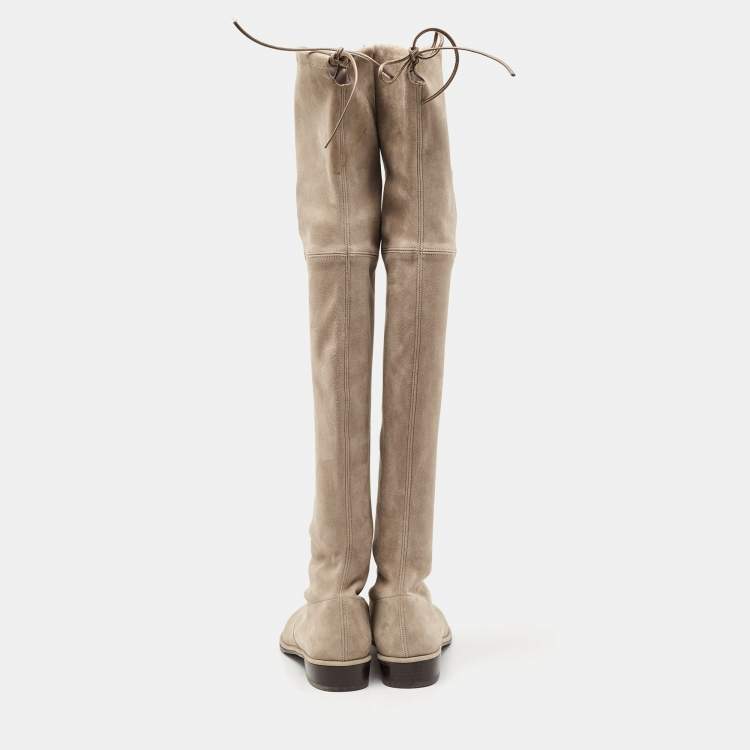 Pre Owned Stuart Weitzman Grey Suede Over The Knee Boots Size 38