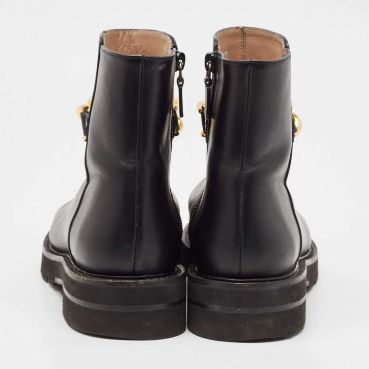 Pre Owned Stuart Weitzman Black Leather Chain Lift Booties Size 39