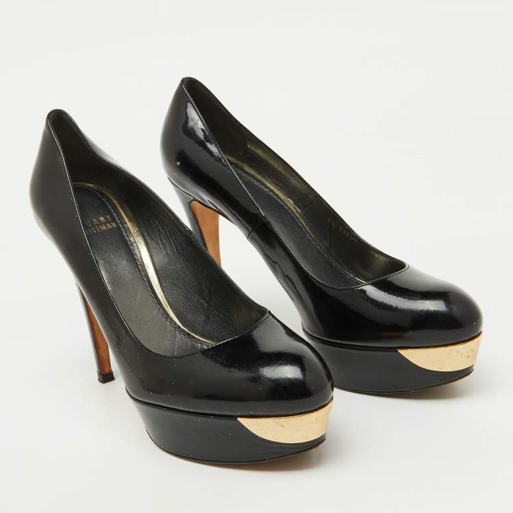 Pre Owned Stuart Weitzman Black Patent Leather Platform Pumps Size 39
