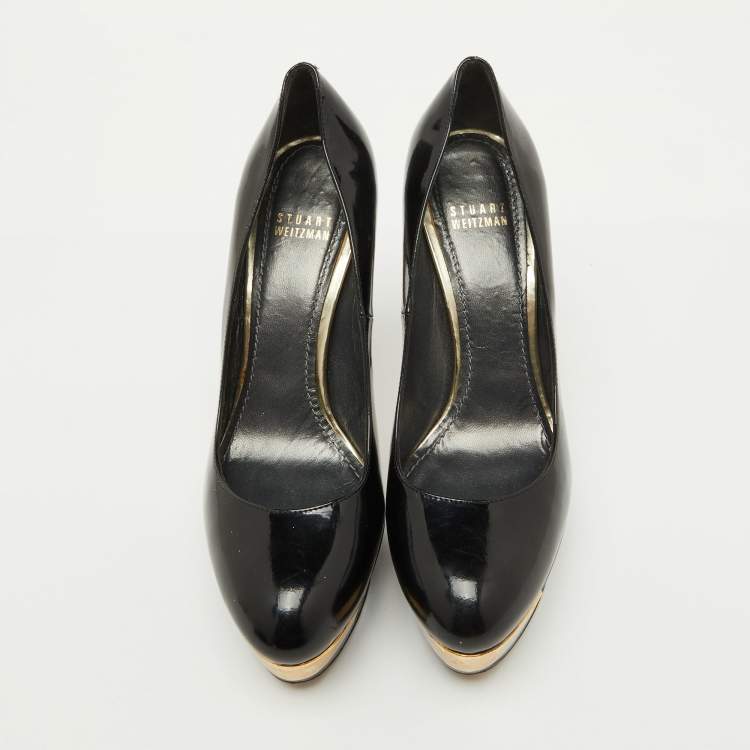 Pre Owned Stuart Weitzman Black Patent Leather Platform Pumps Size 39