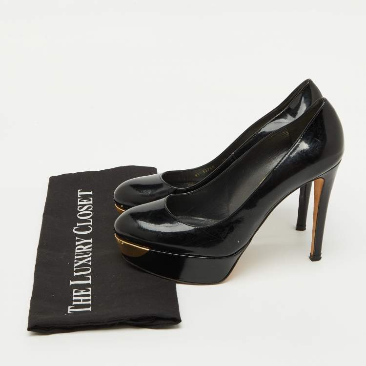 Pre Owned Stuart Weitzman Black Patent Leather Platform Pumps Size 39