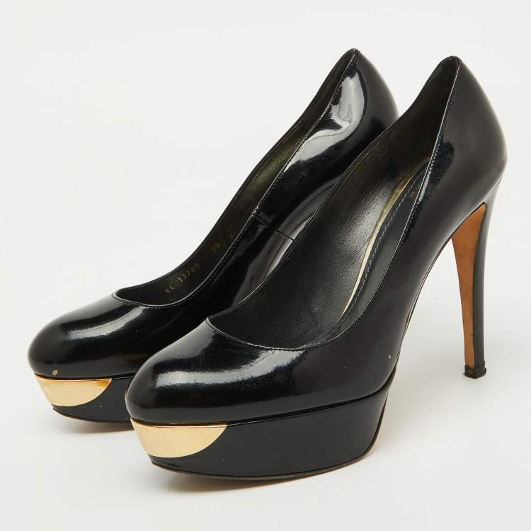 Pre Owned Stuart Weitzman Black Patent Leather Platform Pumps Size 39
