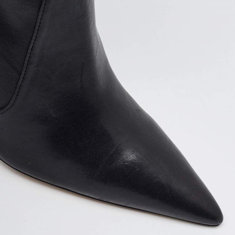 Pre Owned Stuart Weitzman Black Leather Pointed Toe Over The Knee Stretch Boots Size 40