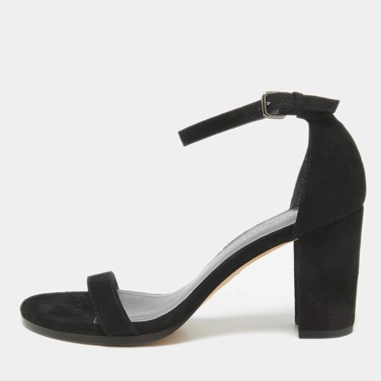 Pre Owned Stuart Weitzman Black Suede Bambina Ankle Strap Sandals Size 36