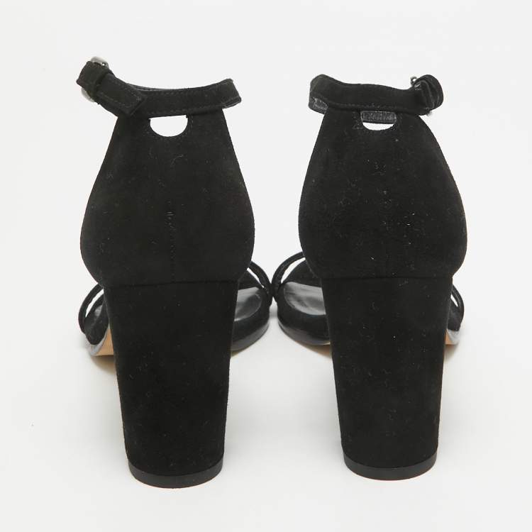 Pre Owned Stuart Weitzman Black Suede Bambina Ankle Strap Sandals Size 36