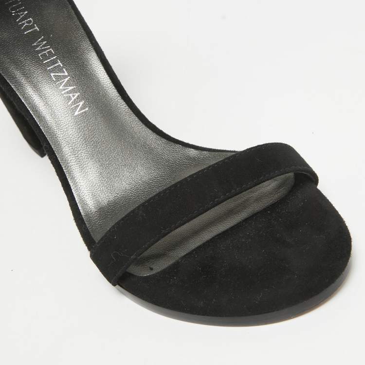 Pre Owned Stuart Weitzman Black Suede Bambina Ankle Strap Sandals Size 36