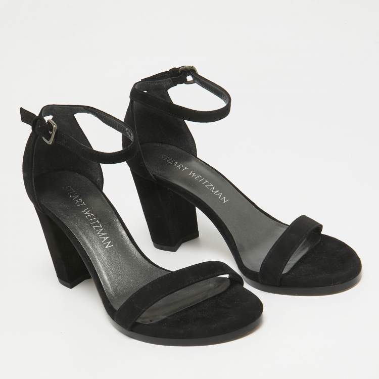 Pre Owned Stuart Weitzman Black Suede Bambina Ankle Strap Sandals Size 36