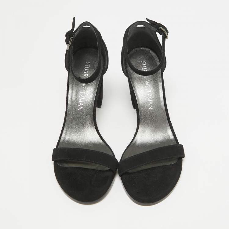 Pre Owned Stuart Weitzman Black Suede Bambina Ankle Strap Sandals Size 36