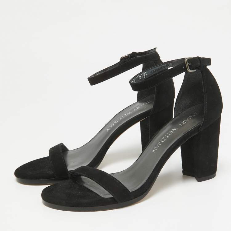 Pre Owned Stuart Weitzman Black Suede Bambina Ankle Strap Sandals Size 36