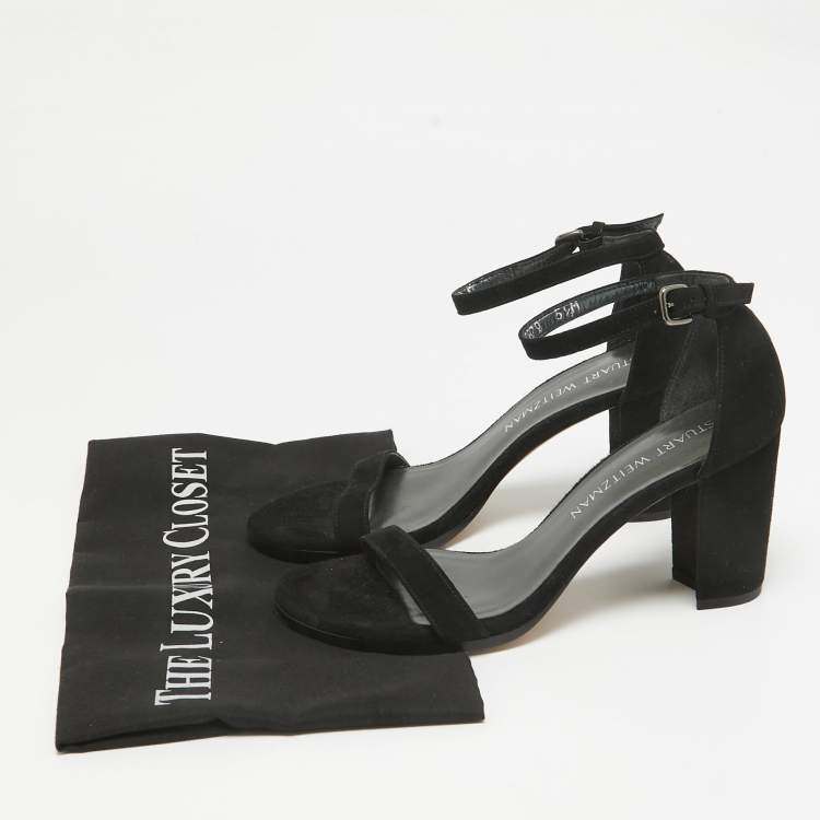 Pre Owned Stuart Weitzman Black Suede Bambina Ankle Strap Sandals Size 36