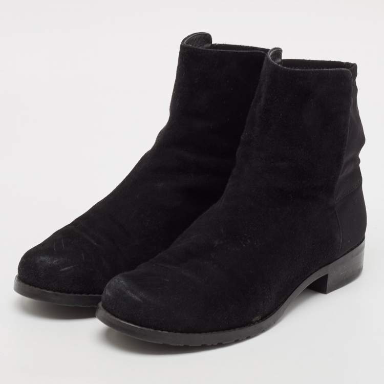 Pre Owned Stuart Weitzman Black Suede Ankle Boots Size 36.5