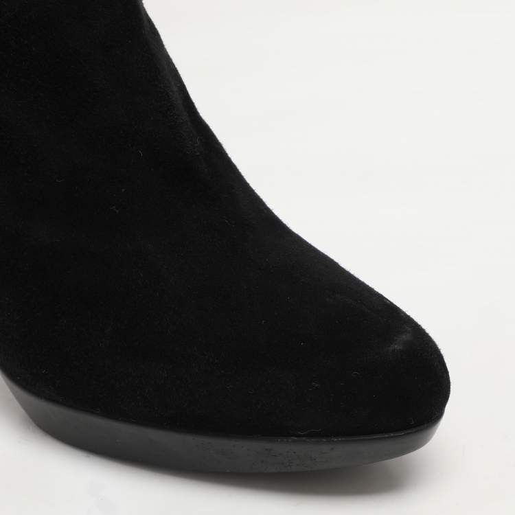 Pre Owned Stuart Weitzman Black Faux Suede and Stretch Fabric Knee Length Boots Size 35.5