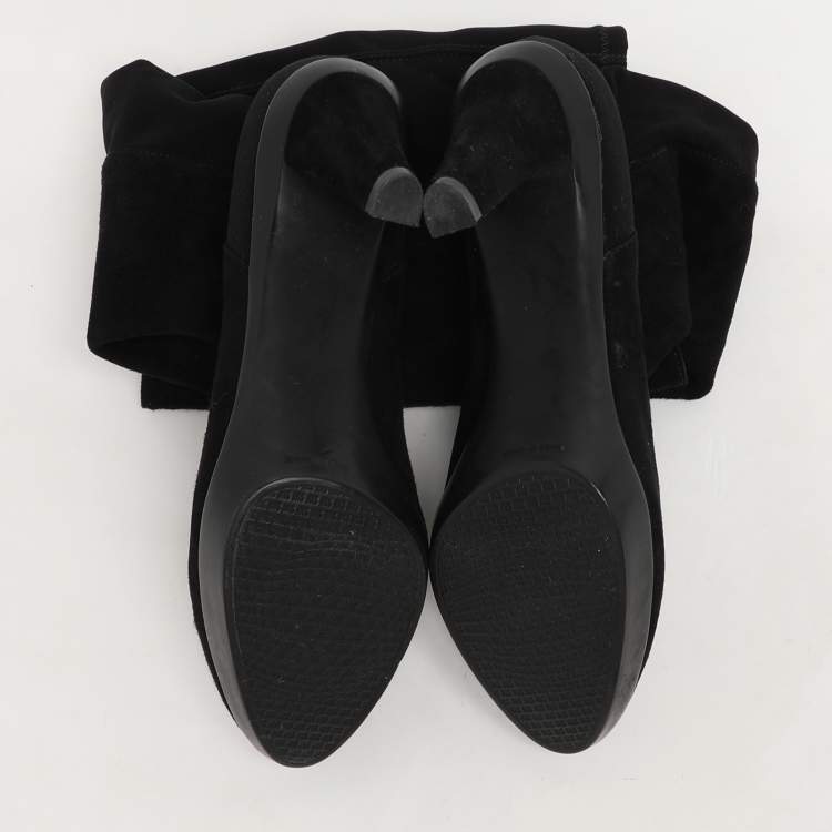 Pre Owned Stuart Weitzman Black Faux Suede and Stretch Fabric Knee Length Boots Size 35.5
