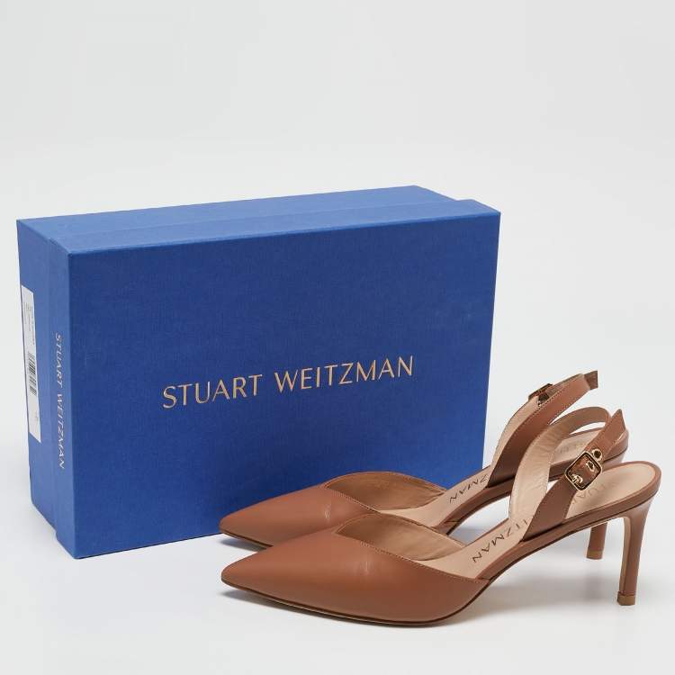 Pre Owned Stuart Weitzman Brown Leather Ryder Slingback Pumps Size 38