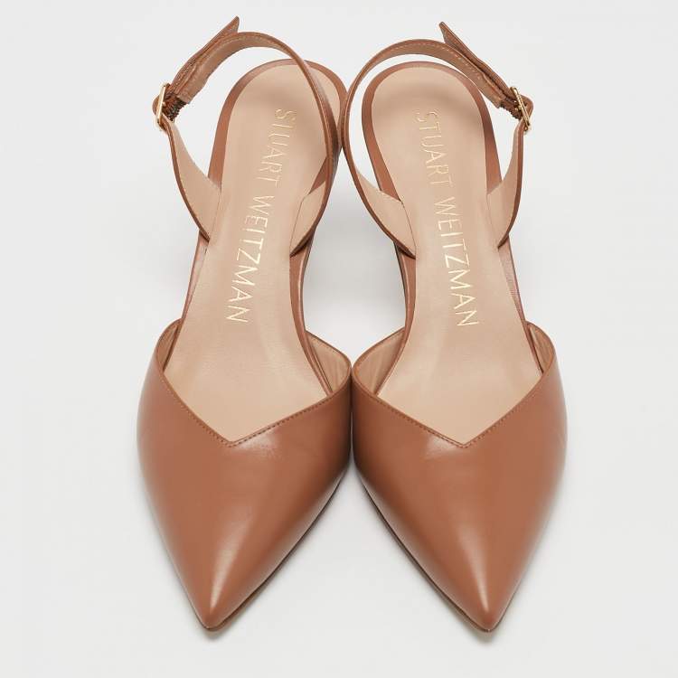 Pre Owned Stuart Weitzman Brown Leather Ryder Slingback Pumps Size 38