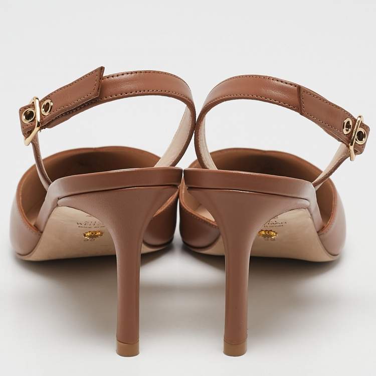 Pre Owned Stuart Weitzman Brown Leather Ryder Slingback Pumps Size 38