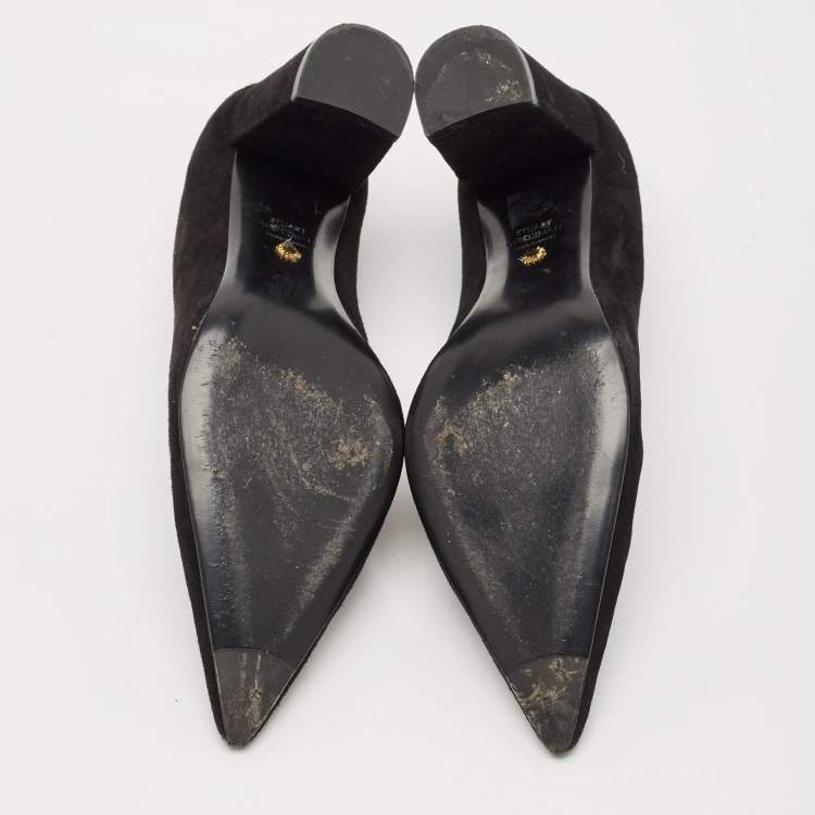 Pre Owned Stuart Weitzman Black Suede Pointed Toe Block Heel Pumps Size 39.5