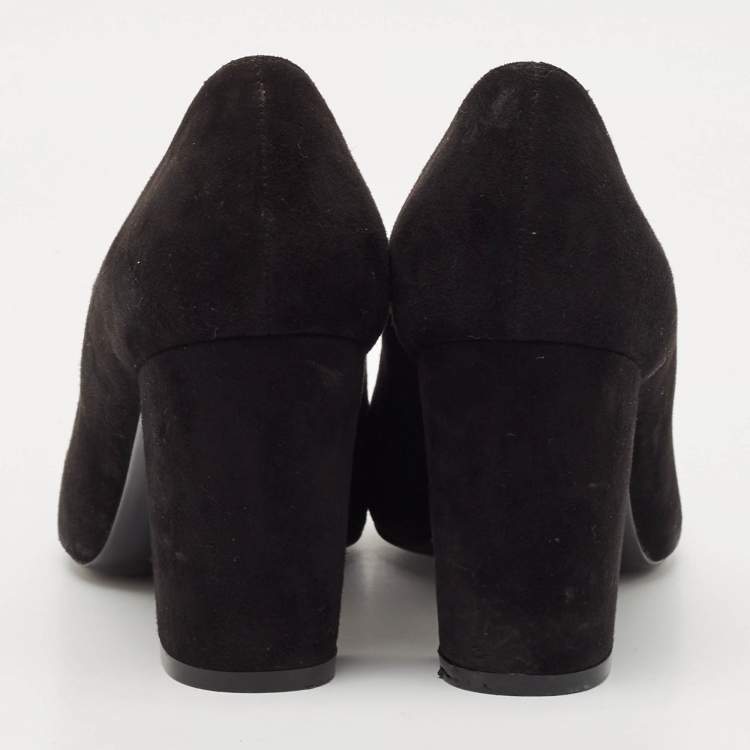Pre Owned Stuart Weitzman Black Suede Pointed Toe Block Heel Pumps Size 39.5