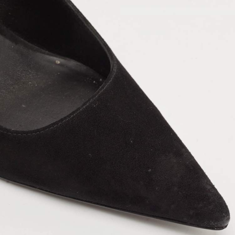 Pre Owned Stuart Weitzman Black Suede Pointed Toe Block Heel Pumps Size 39.5