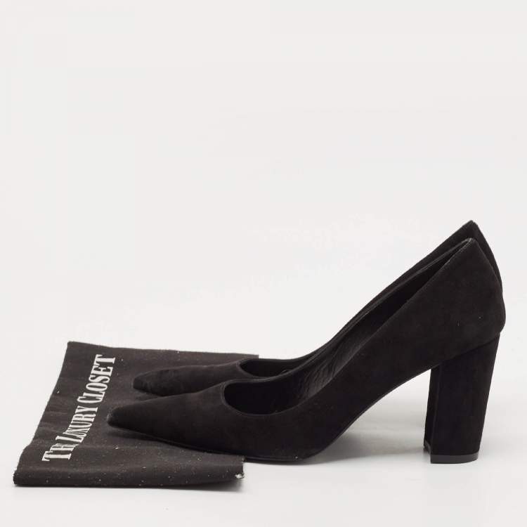 Pre Owned Stuart Weitzman Black Suede Pointed Toe Block Heel Pumps Size 39.5