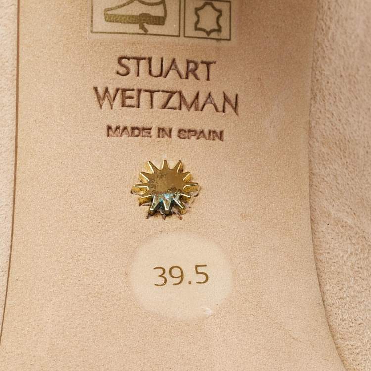 Pre Owned Stuart Weitzman Beige Suede Block Heel Pointed Pumps Size 39.5